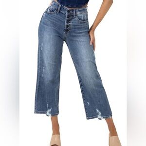 Judy Blue Wide Leg Cropped Exposed Buttonfly Jeans Size 11/30.
